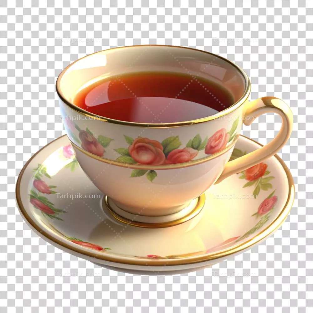 فنجان چای قدیمی با الگوی گلدار و نوشیدنی چای خوشمزه