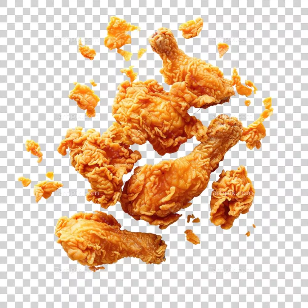 قطعات مرغ سرخ شده با پس‌زمینه شفاف و جذاب