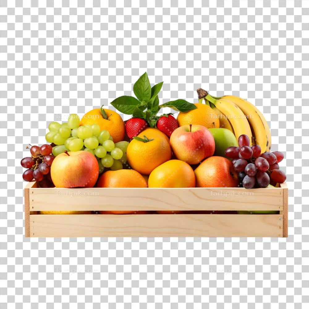 میوههای رنگارنگ در جعبه چوبی با ظاهری جذاب و دلپذیر