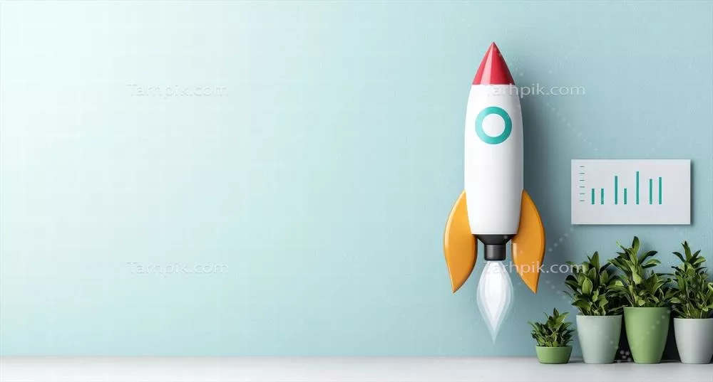 مفهوم کسب و کار استارتاپی با موشک و نمودارهای تحلیلی