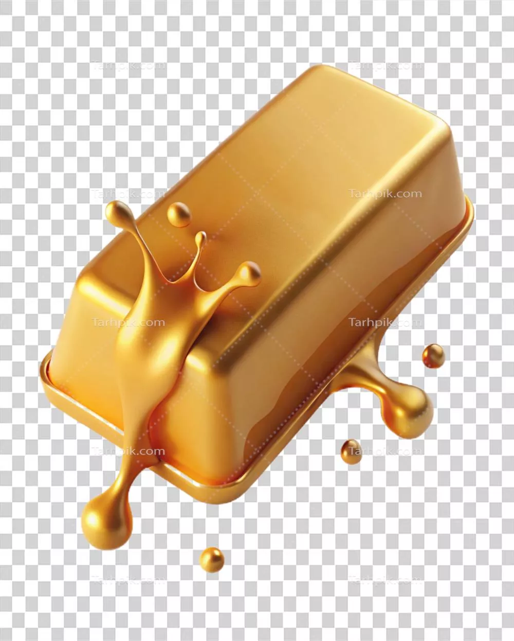 نگاره ای از میله طلای ذوب شده با ریزش طلای متلاطم در اطراف
