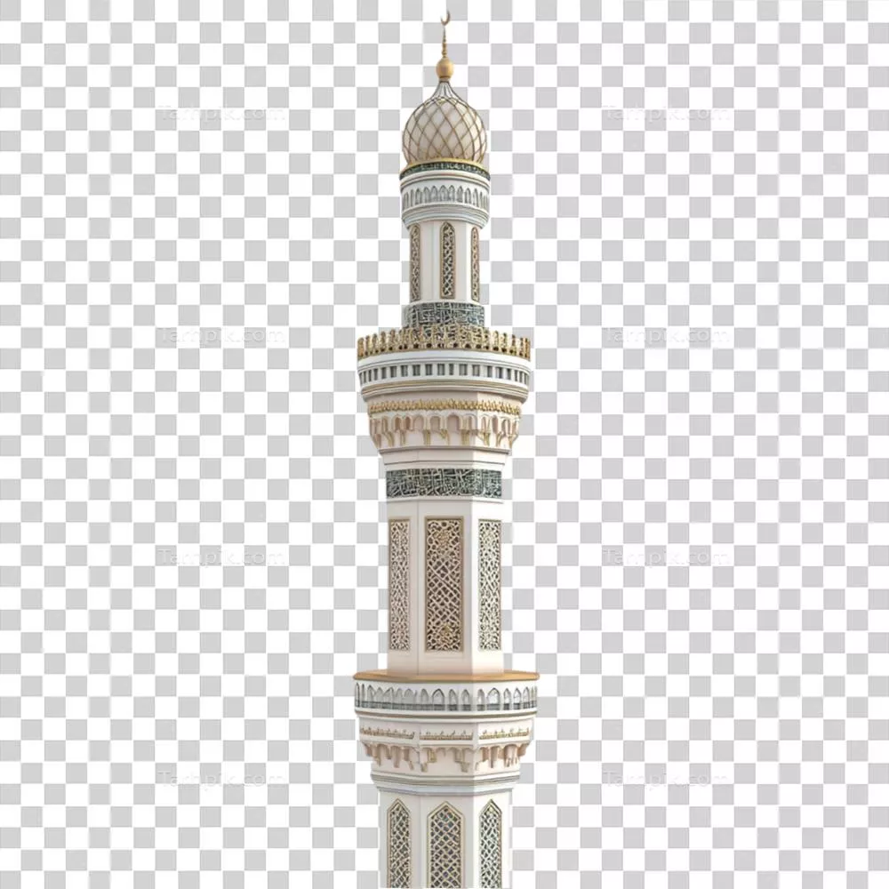 مِناره اسلامی با چراغها بر روی پسزمینه شفاف و روشن