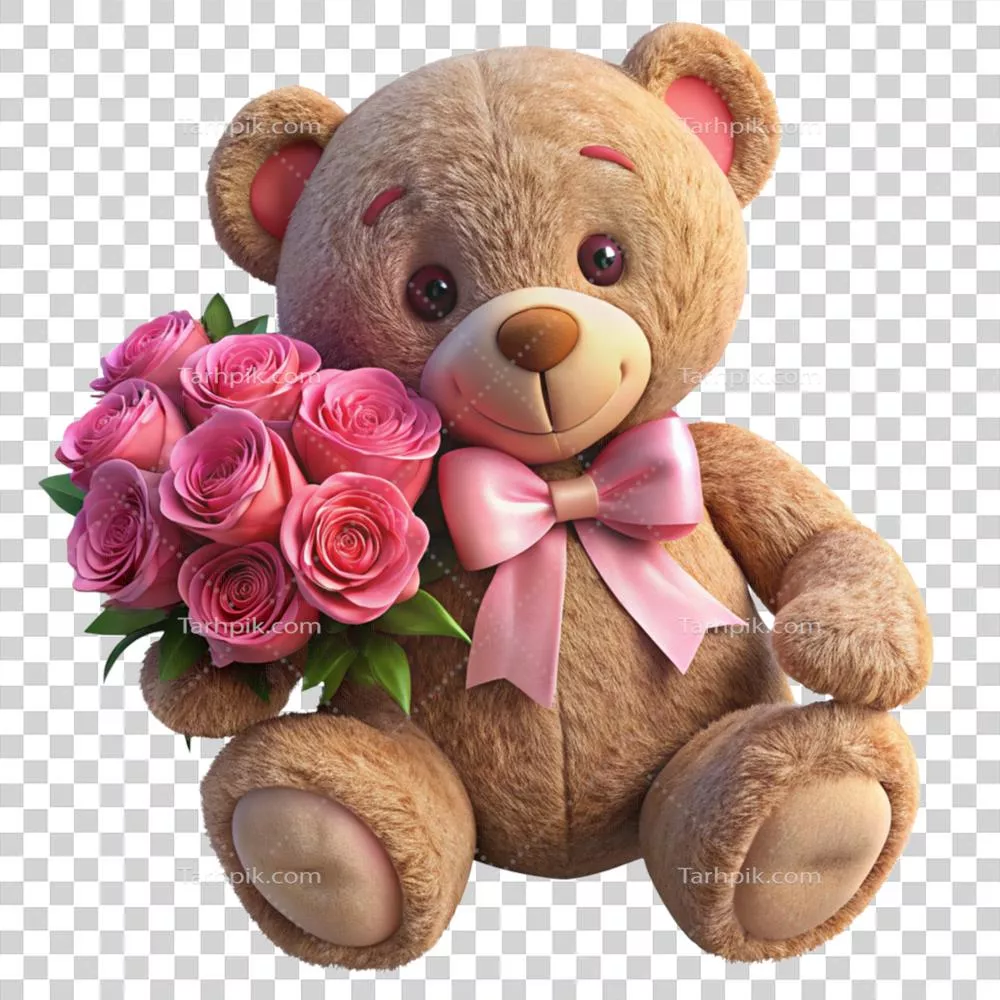خرس عروسکی با گلهای رز برای جشن گرفتن عشق و شادی