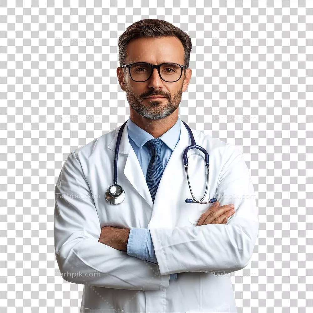 پزشک حرفهای در کت شفاف با اعتماد به نفس در محیط درمانی – مفهوم پزشکی و بهداشت