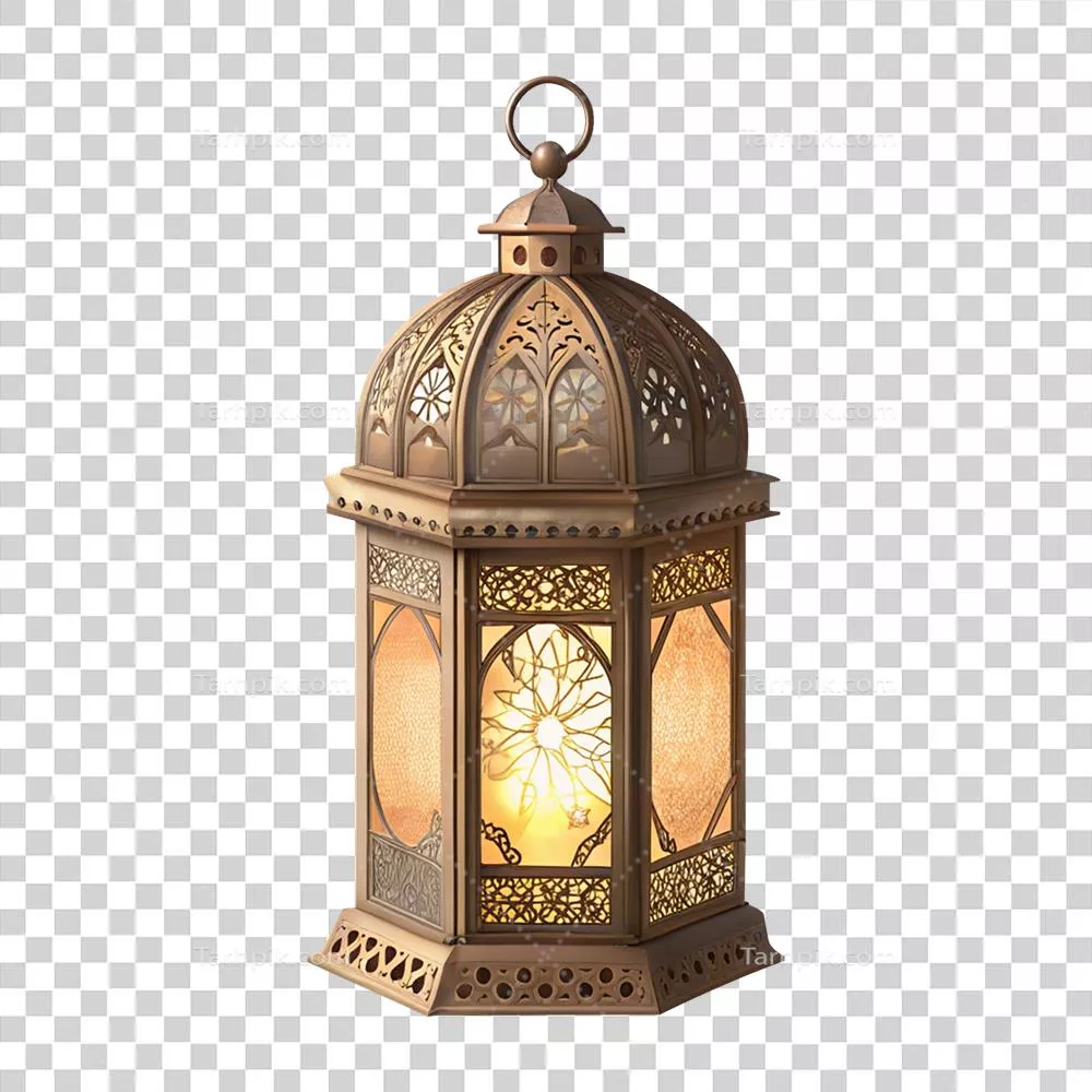 فانوس زیبا و کریم رمضان با طراحی اسلامی بر روی پسزمینه شفاف