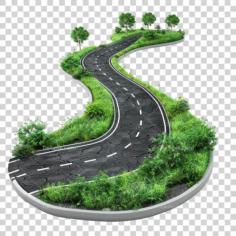 مسیر زیبای winding با مناظر طبیعی و سرسبز در میان درختان