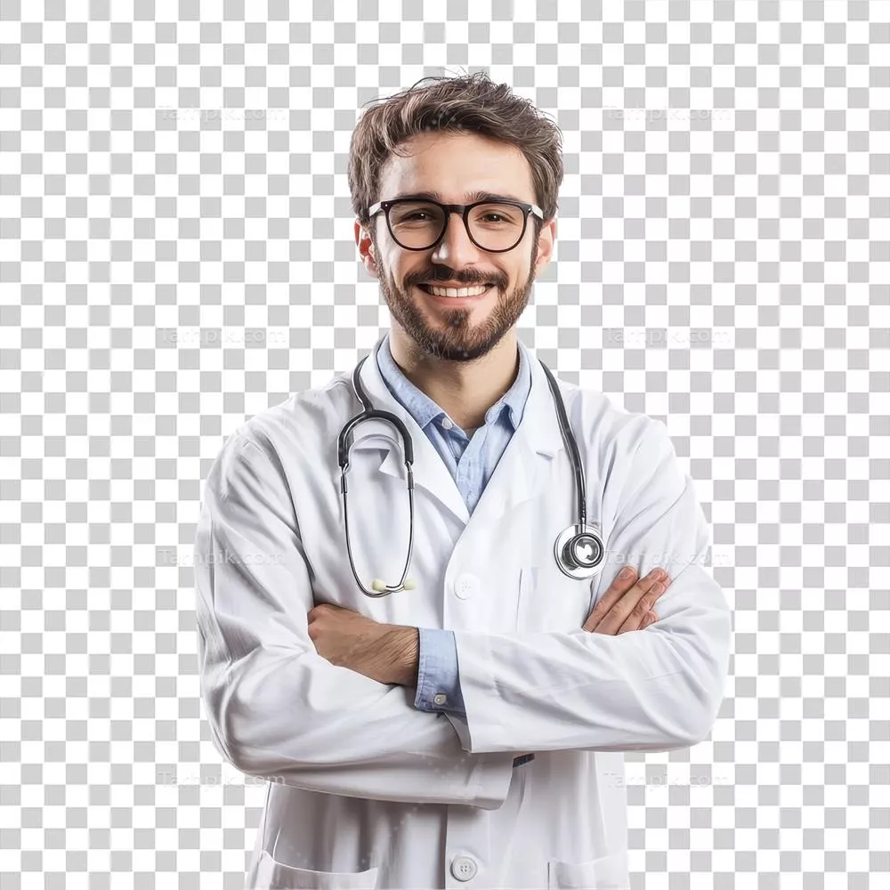 پرتو واقعیتهای پزشکی: دکتر خوشحال در لباس سفید شفاف با گوشی پزشکی