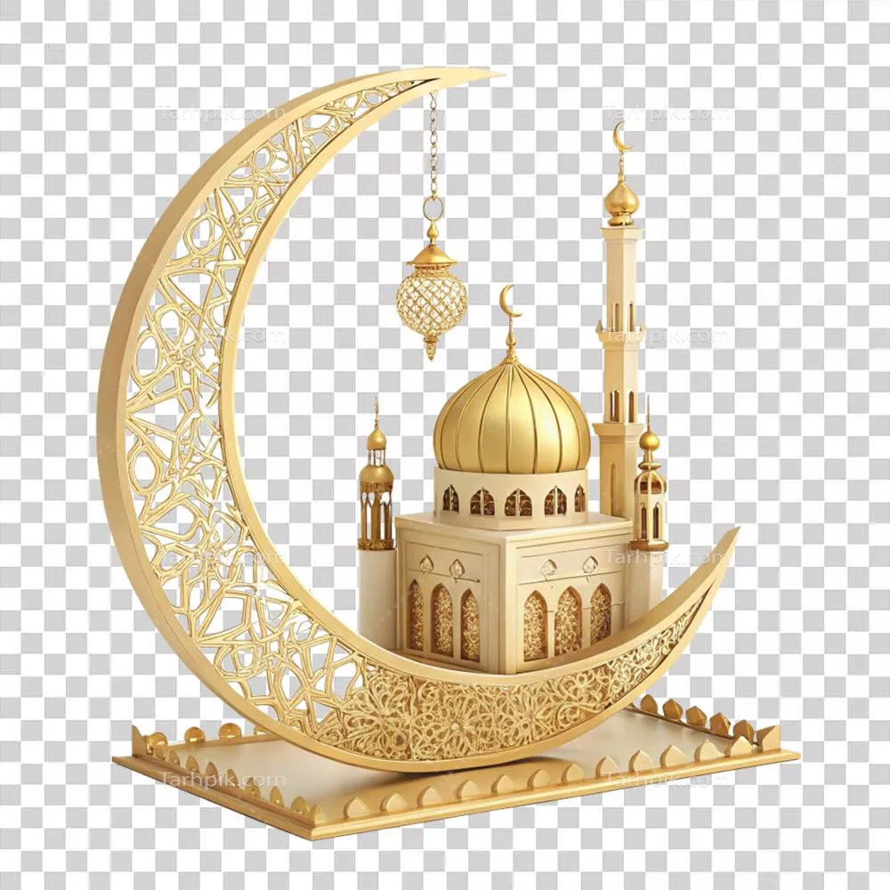 فانوس رمضان و مسجد زیبا روی پسزمینه شفاف بطور مجزا