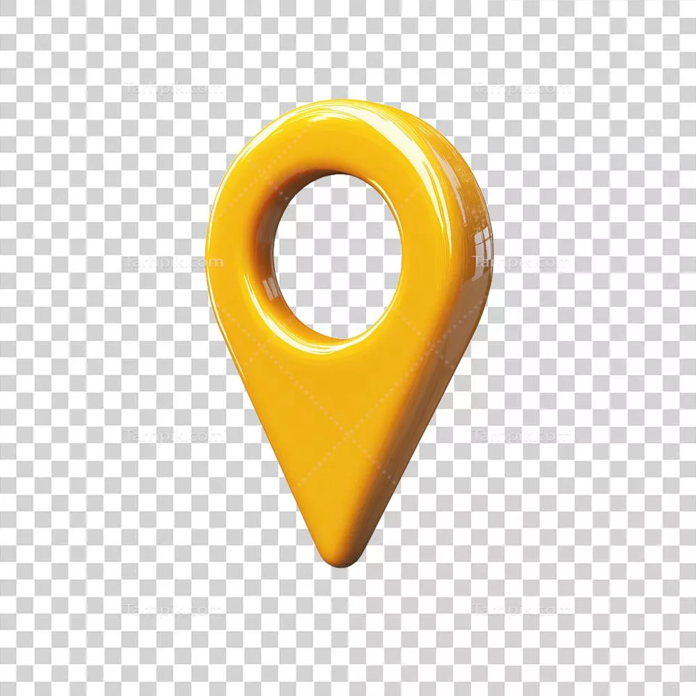 تصویر سهبعدی از نماد مکاننما زرد رنگ براق برای نقشه دیجیتال