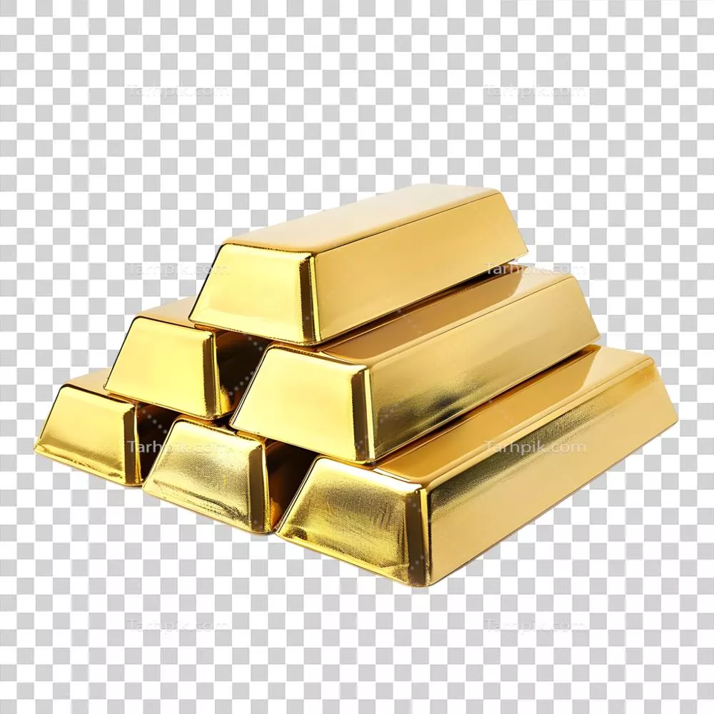 هرم طلاهای درخشان انباشته شده در یک پس زمینه شفاف