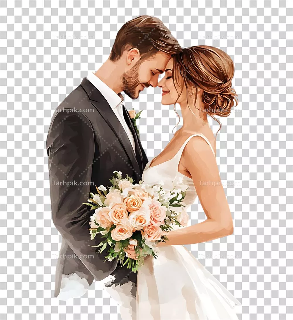عکس کشیده شده از یک زوج عروسی در یک طراحی سیاه و سفید