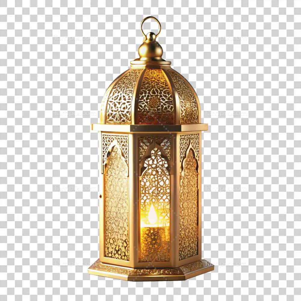 فانوس طلایی ویژه ماه رمضان با پسزمینه شفاف و بدون حاشیه