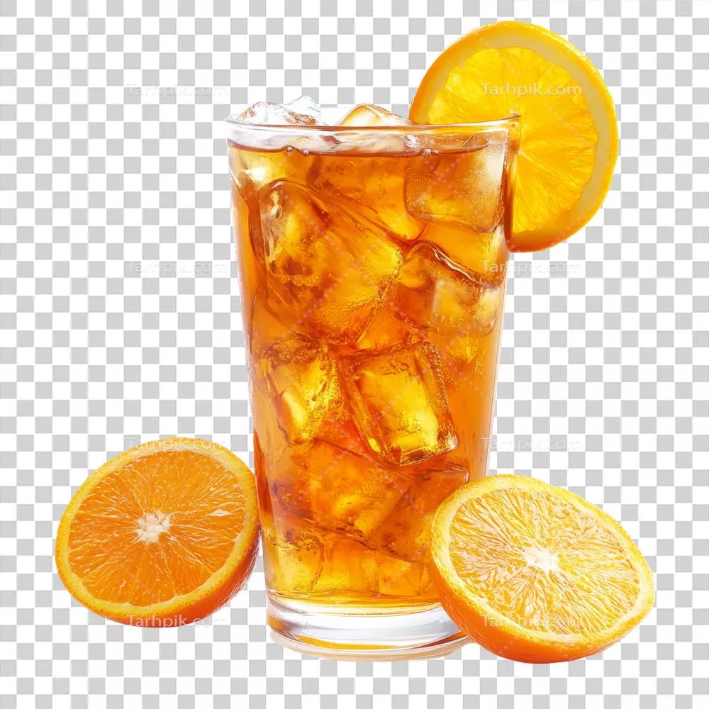 چای یخزده پرتقالی تازه در لیوان شفاف برای روزهای تابستانی