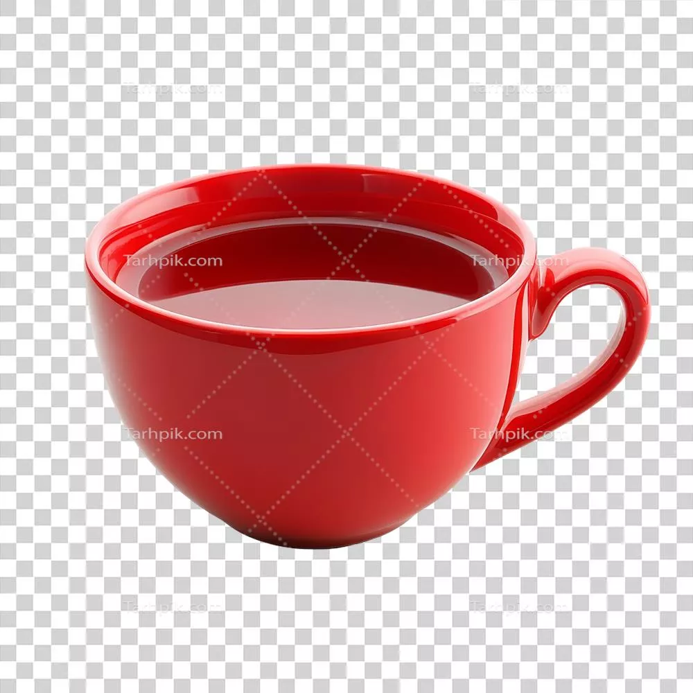 فنجان چای قرمز پر از نوشیدنی گرم بر روی پس زمینه شفاف مناسب برای لحظات دلپذیر و آرامش