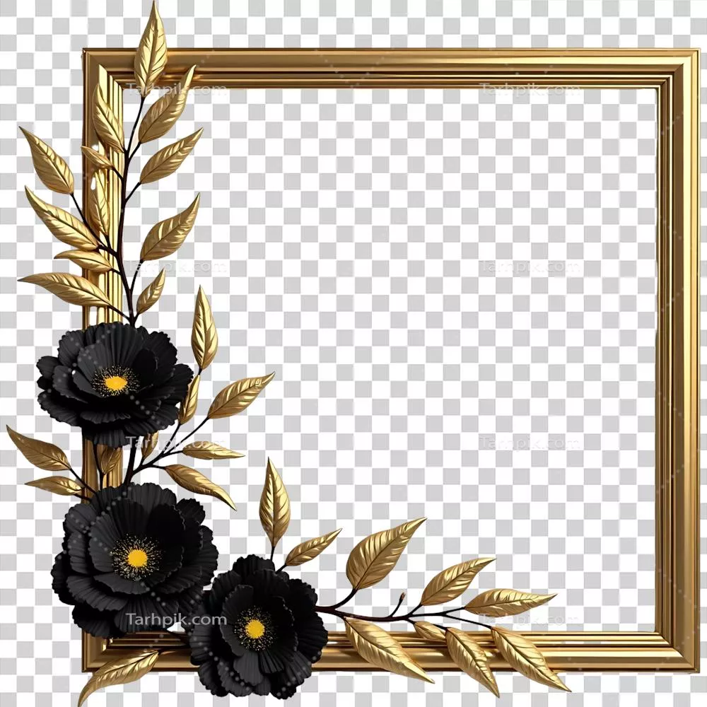 قاب گلدار لوکس و طلایی با مرز شفاف برای طراحی های شیک و مدرن