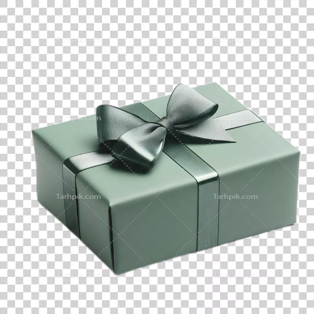 جعبه هدیه با رویه سبز نعنایی و روبان ساتن در پسزمینه مینیمالیستی