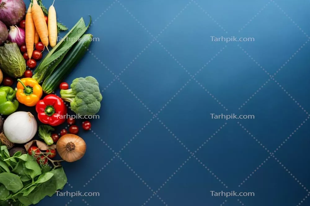 سبزیجات و میوههای تازه بر روی پسزمینه آبی