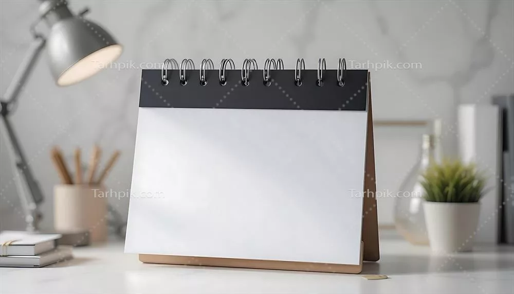 مدل تقویم رومیزی خالی روی میز برای برنامه‌ریزی تجاری و طراحی شرکتی