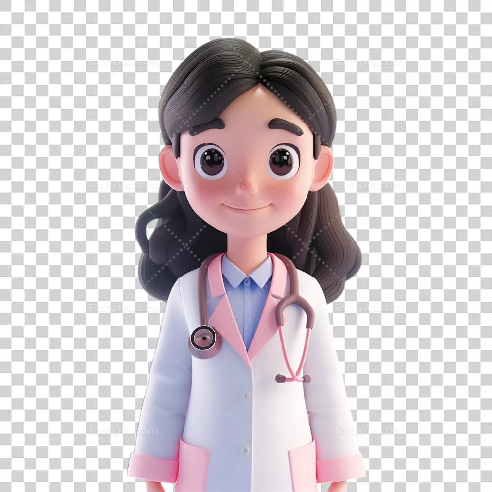 کارتون دکتر زن در حالتی فانتزی با لباس صورتی و ویژگی های جذاب