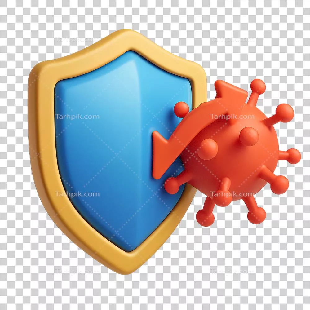 آیکون سپر رنگی با نمای ویروس برای مضامین امنیتی و محافظت از اطلاعات
