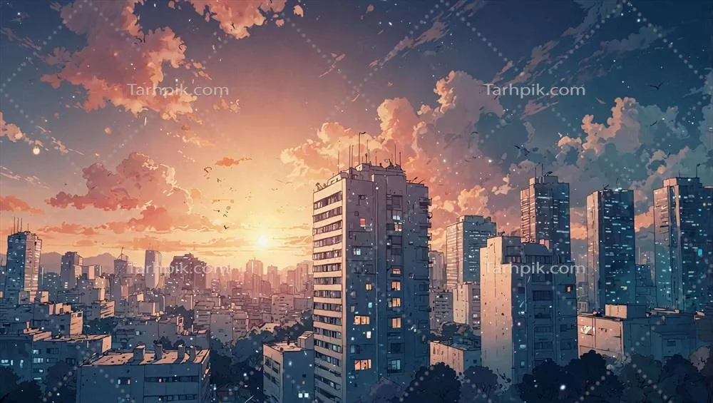 پس‌زمینه با کیفیت HD از منظر شهری به سبک انیمه