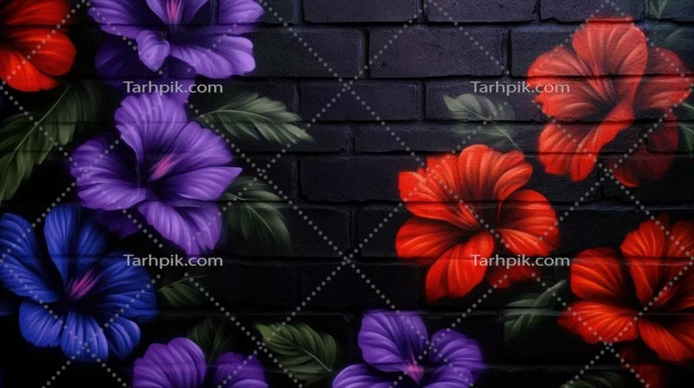 طرح دیواری هبیسکوس زنده بر روی دیوار آجری برای زمینه های شبانه