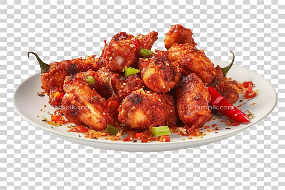 مرغ سرخ شده سچوان خوشمزه با پس زمینه شفاف