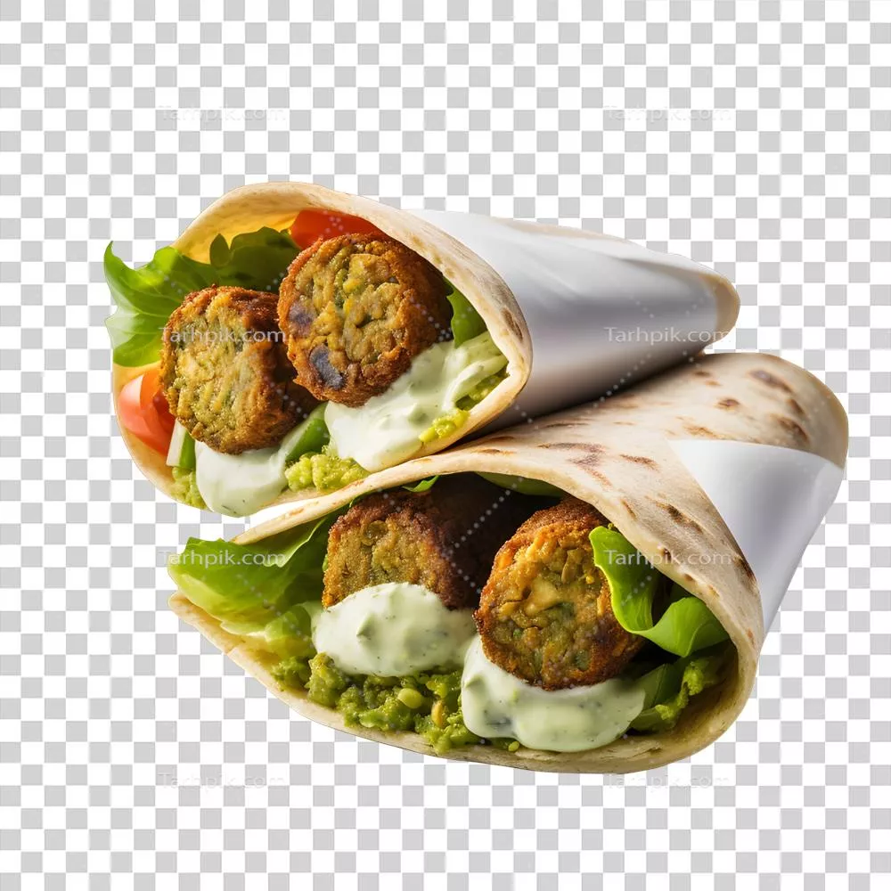 طرز تهیهWrap فلافل تهیه شده با هوش مصنوعی همراه با سبزیجات تازه و سس تزارکی