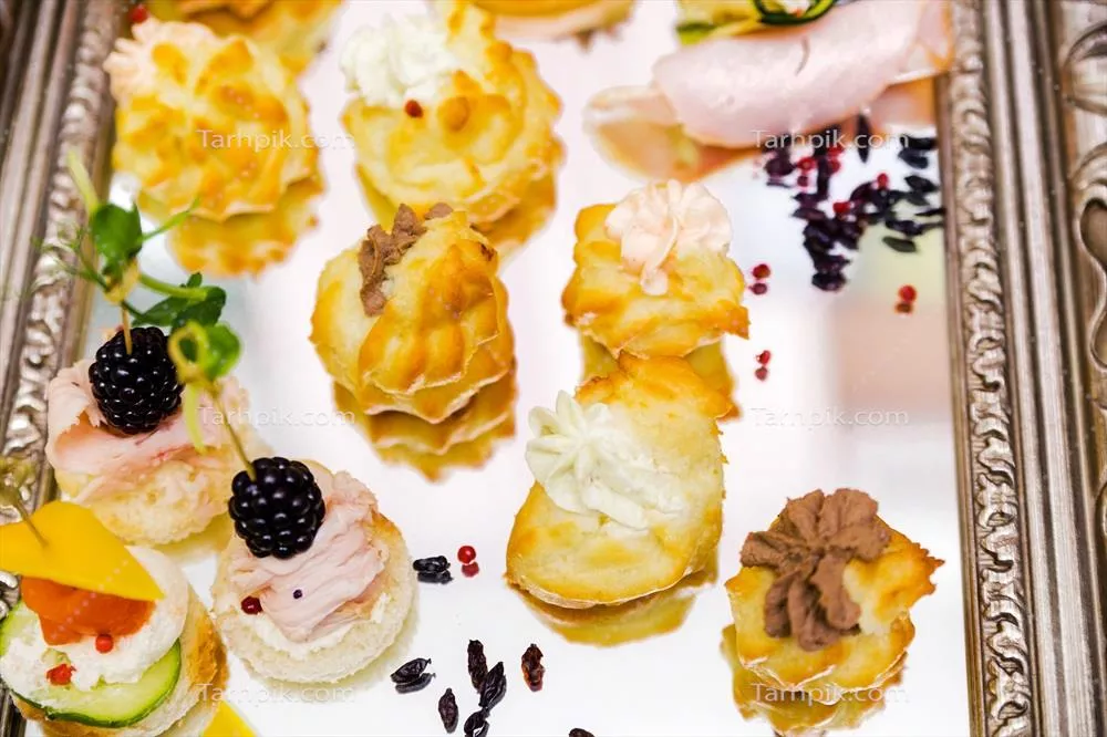 چیدمان افقی پیش‌غذاهای شیک و زیبا برای مهمانی‌ها