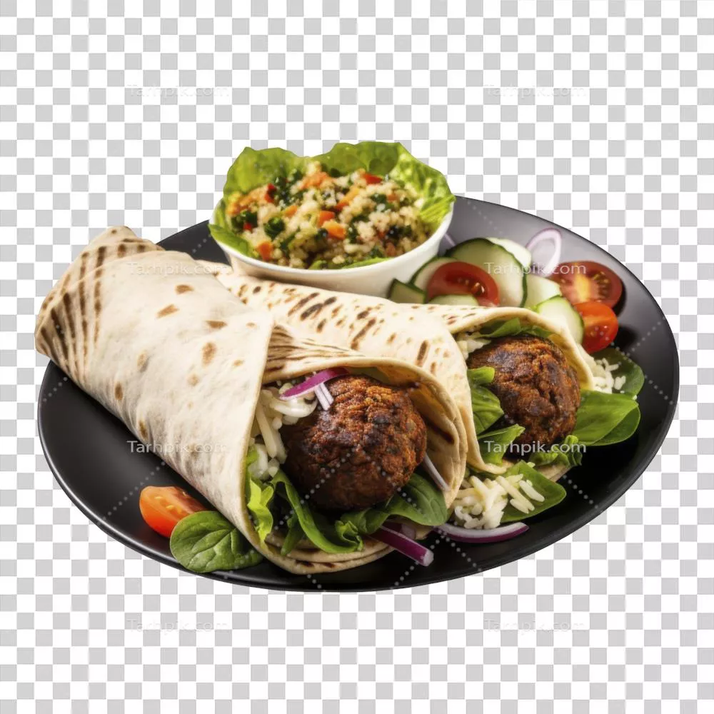 شاورما با مرغ و سبزیجات گریل شده در پس زمینه شفاف