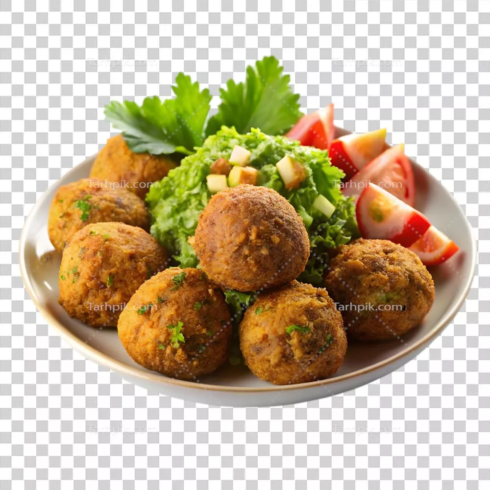كرات فلافل خوشمزه همراه با سالاد سبز تازه و تند