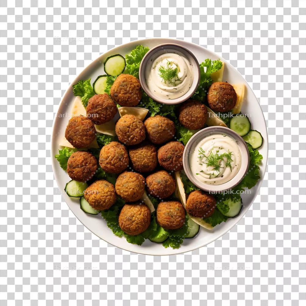 یک بشقاب شامل فلافل و خیار برای لذیذترین وعده غذایی
