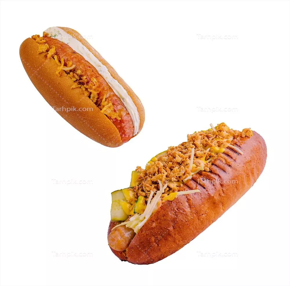 هفتاد طعم خوشمزه هات داگ گریل شده با خردل، ترشی و پیاز
