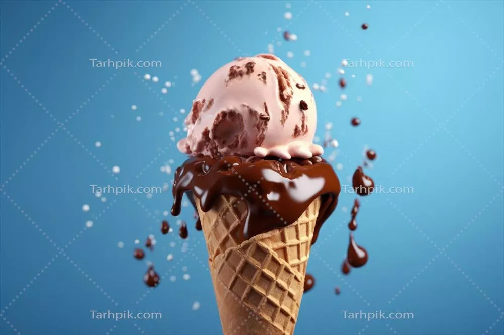 تصویر گرافیکی مخروط بستنی با کارامل - ایجاد شده با هوش مصنوعی