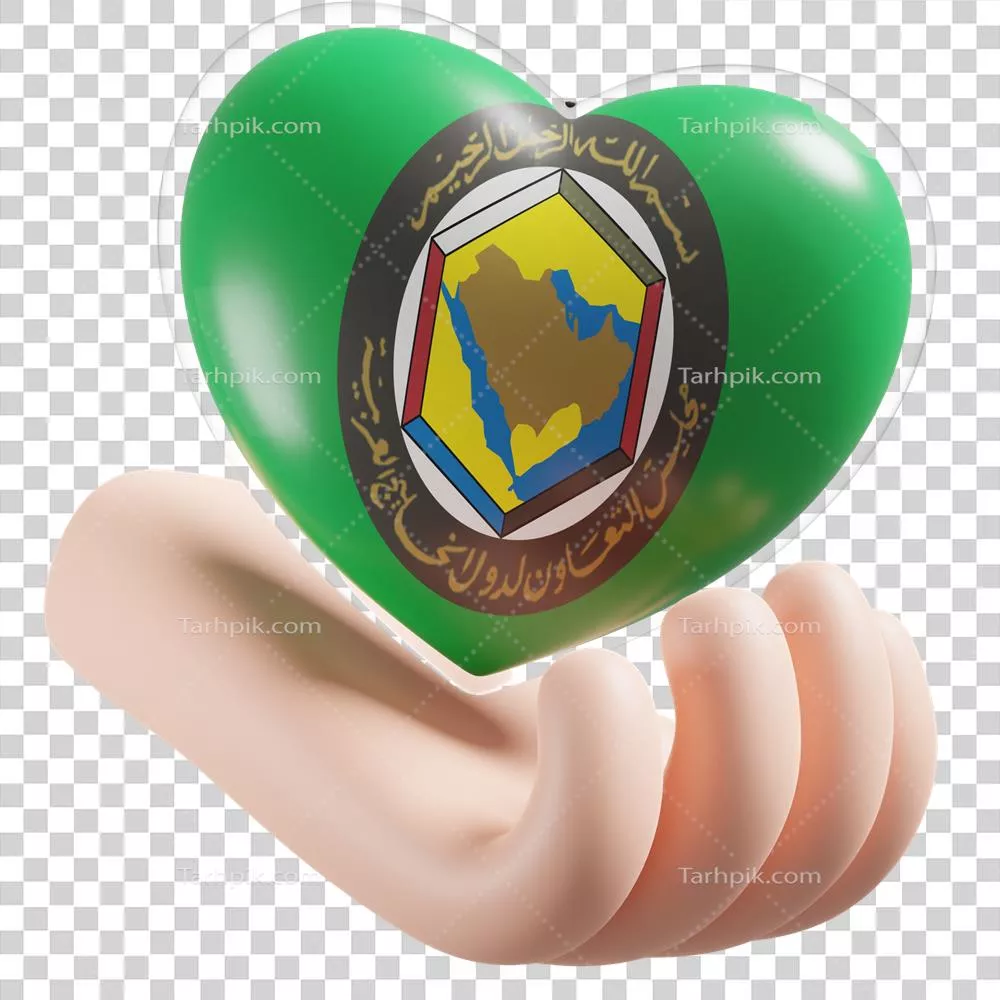 عکس دوربری پرچم شورای همکاری خلیجفارس با طرح دست قلب و بافت واقعی در 3D