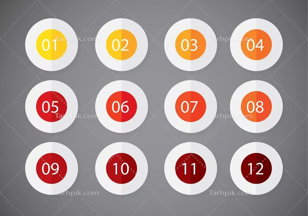مجموعهای از نقاط گلولهای شمارهگذاریشده وکتور از یک تا دوازده