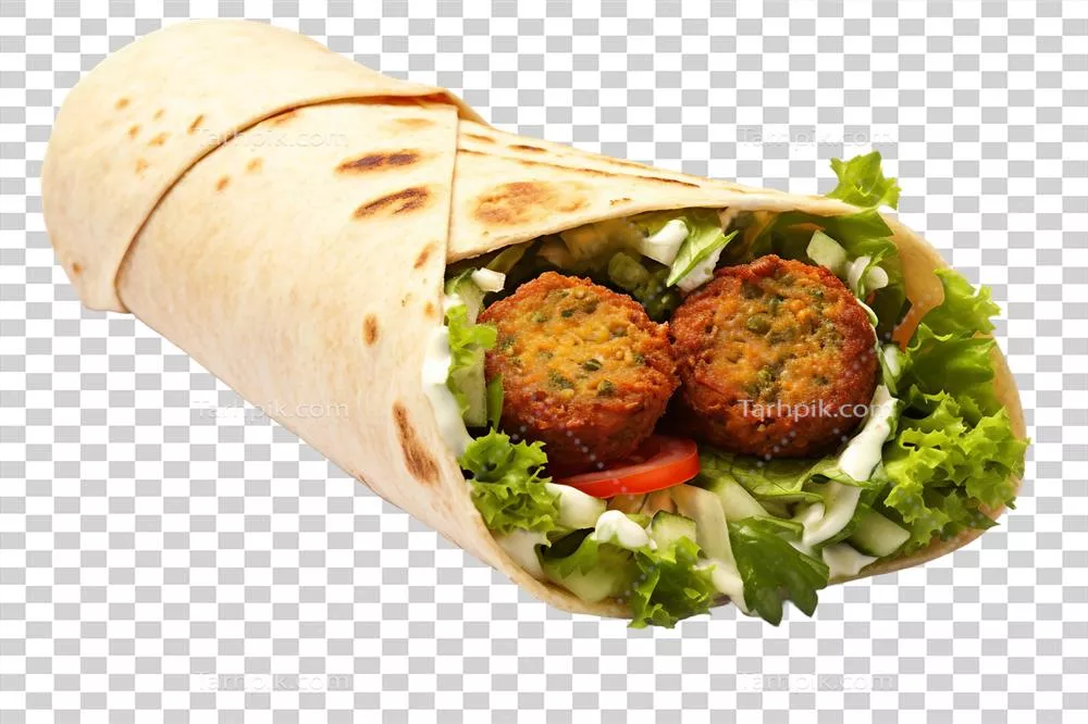 غذای تهیه شده با هوش مصنوعی: Wrap فلافل خوشمزه با پسزمینه شفاف