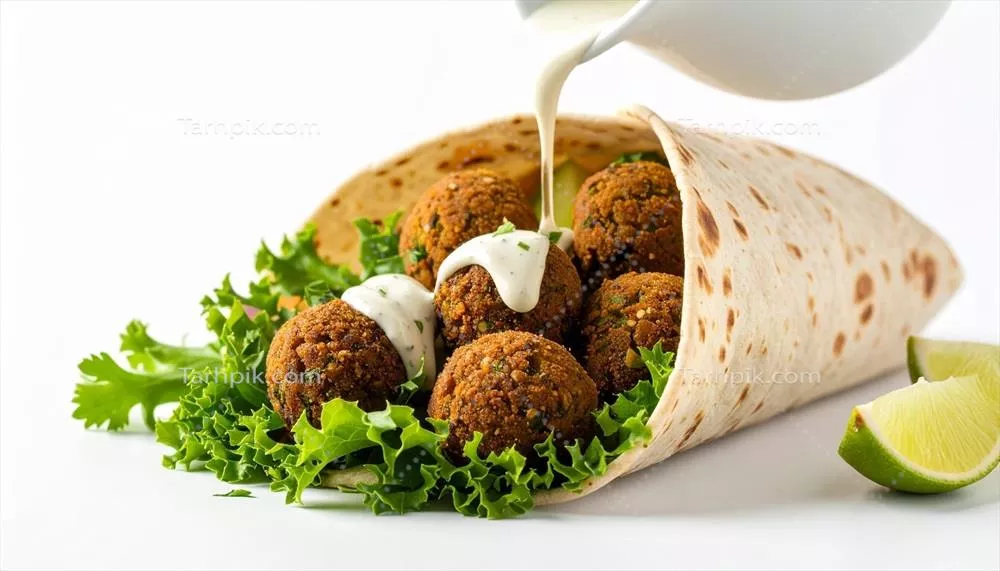 ساندویچ فلافل خوشمزه با سس خامهای و طعمهای خاص