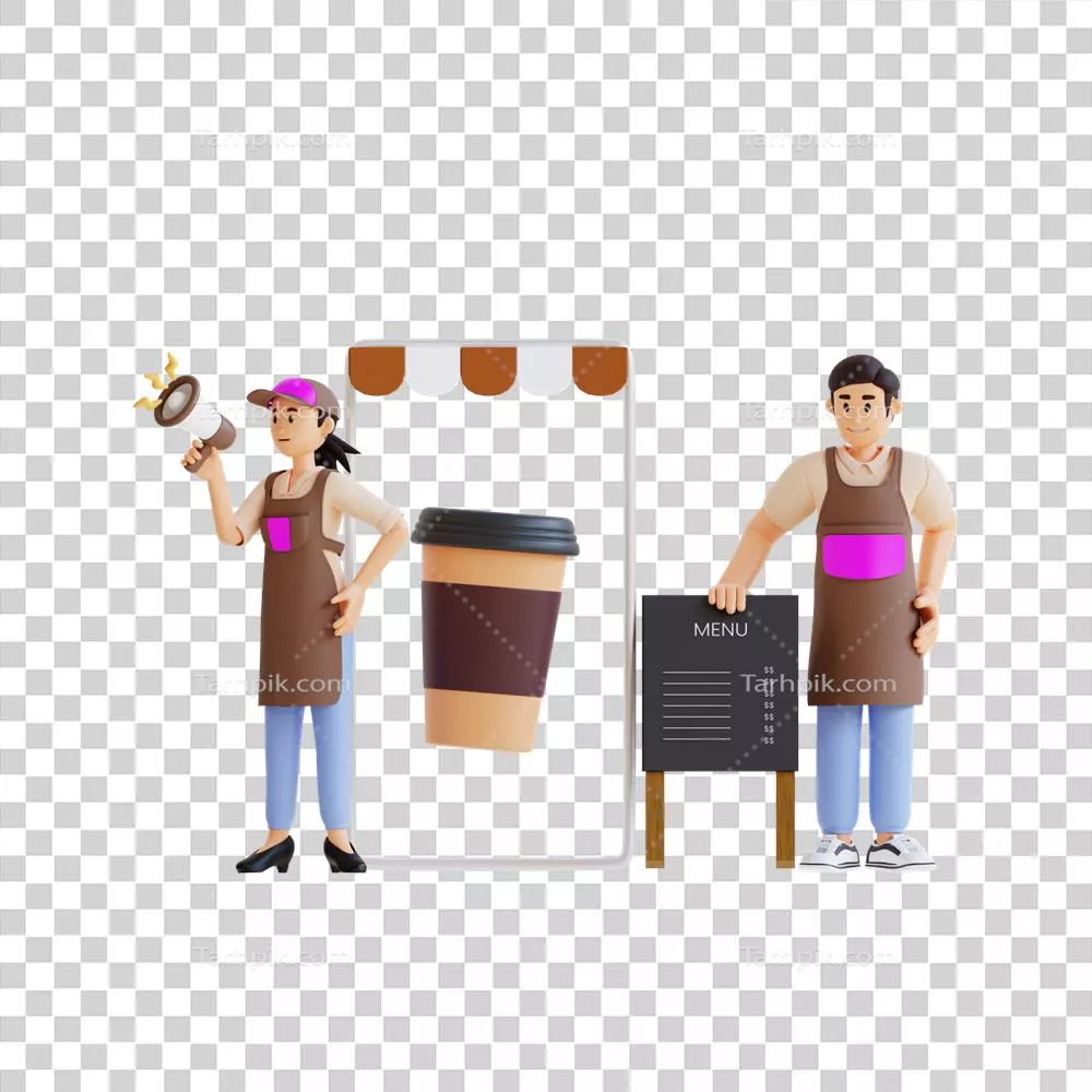 عکس دوربری تصویرسازی سهبعدی شخصیت بارنیستا برای تبلیغ کافه