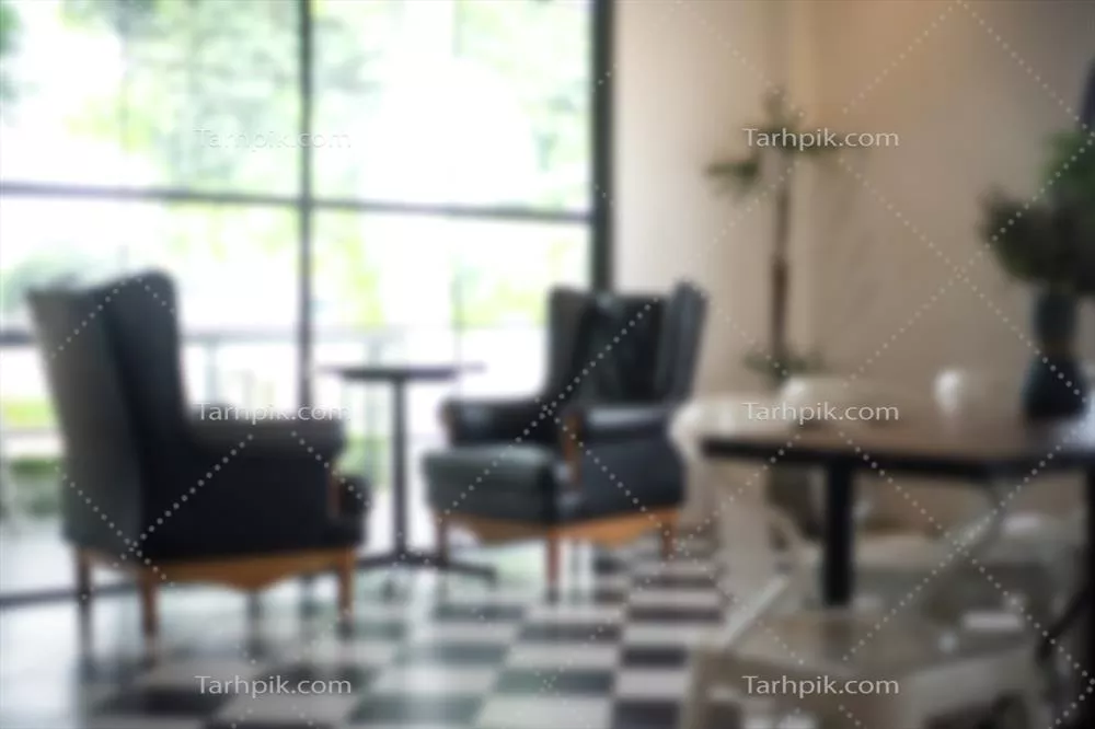 عکس تصویری انتزاعی و محو از فضای داخلی یک کافی شاپ مدرن