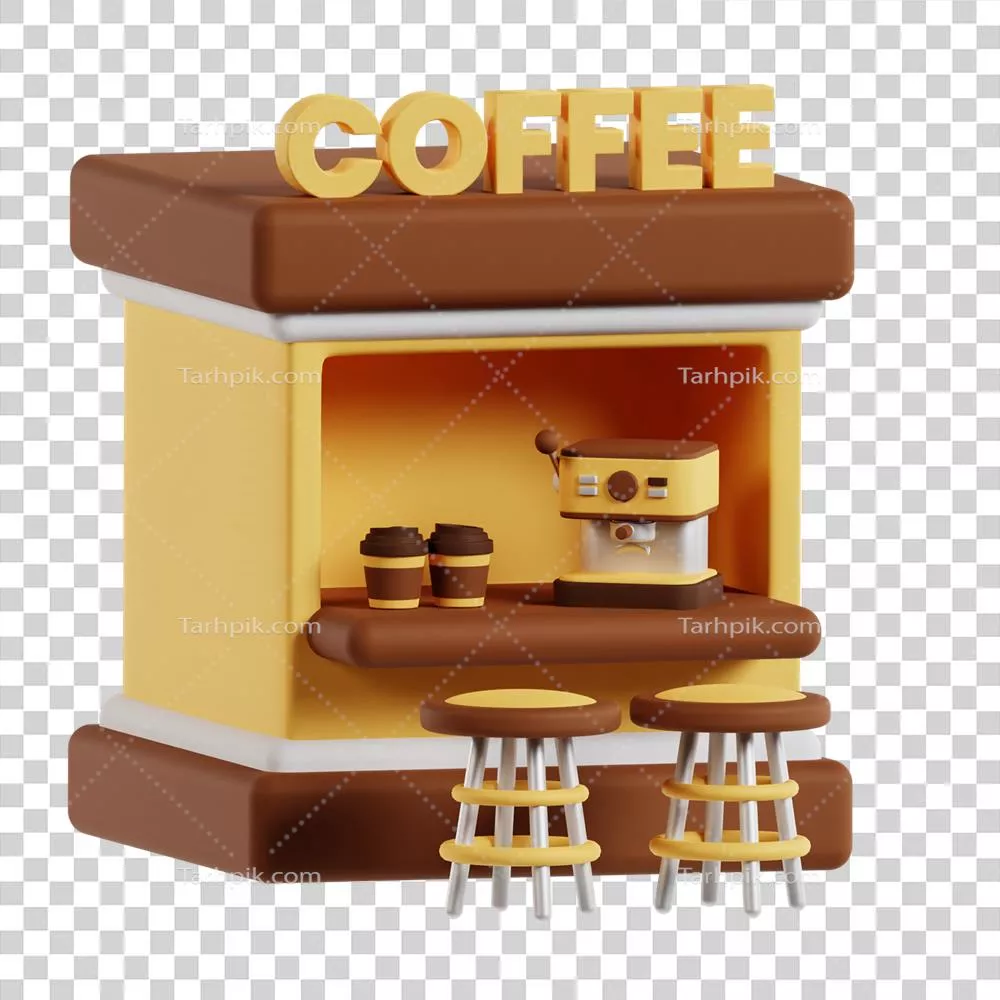 عکس دوربری مدل سهبعدی کافه با طراحی مدرن و جزئیات واقعی جذاب