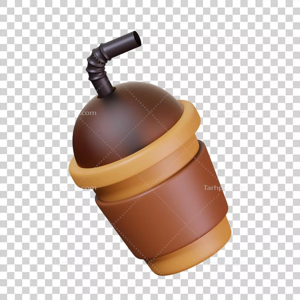 عکس دوربری قهوه یخی در لیوان پلاستیکی: نماد کافی شاپ و تصویرسازی سه بعدی