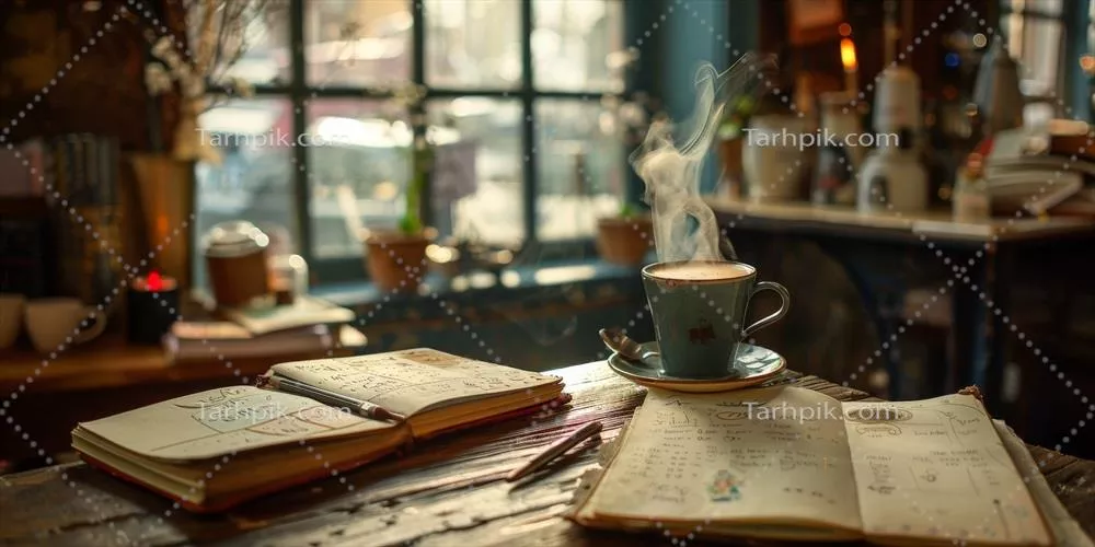 عکس فنجان قهوه روی کتاب باز: ترکیبی دلنشین از ادبیات و نوشیدنی