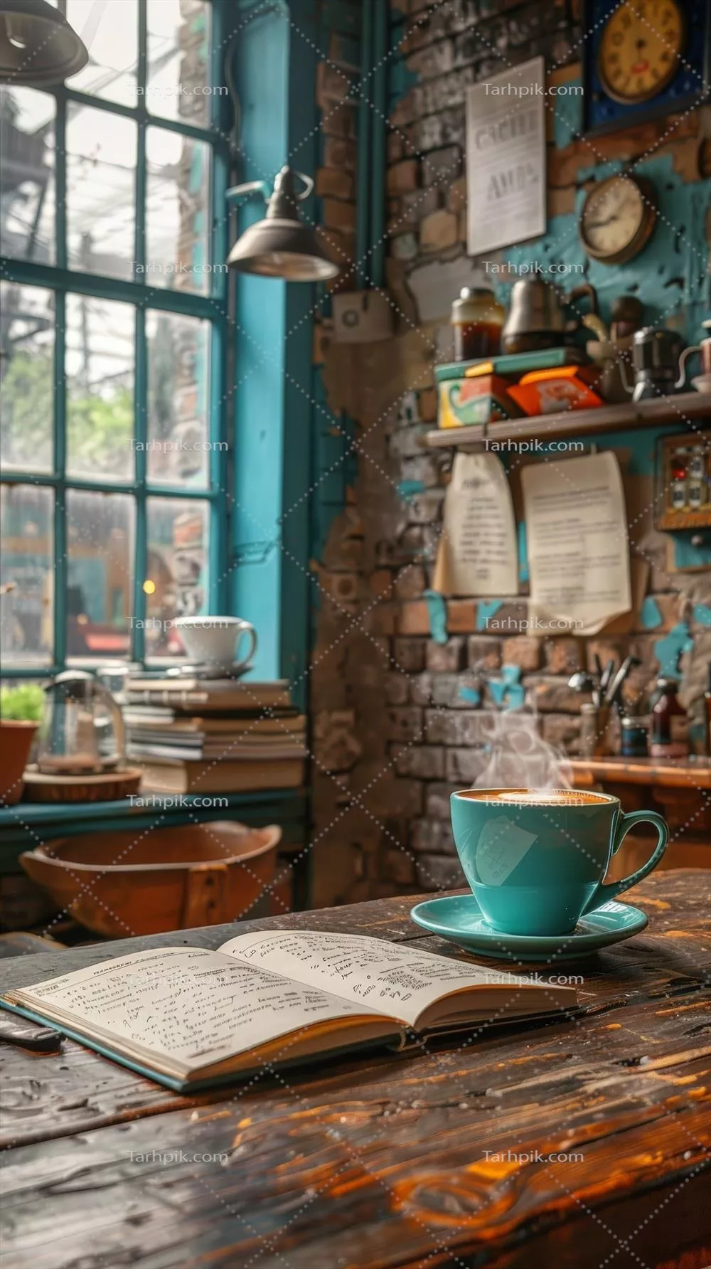 عکس میز با کتاب و فنجان: آرامشی در دل فضای نشیمن