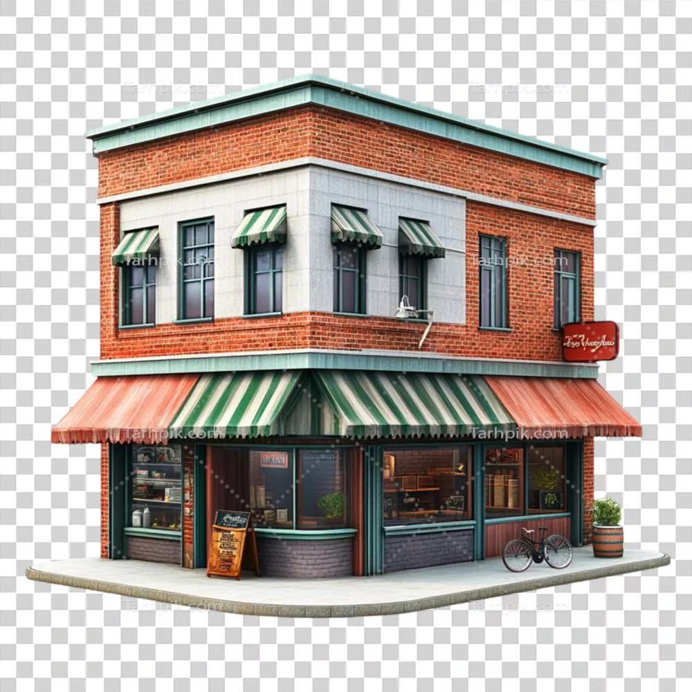 عکس دوربری تصویری از یک مغازه کوچک همراه با دوچرخه در نمای داخلی