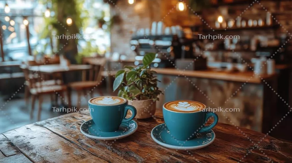 عکس دکوراسیون زیبا و روستایی یک کافی شاپ با کانتر چوبی و پنجرههای بزرگ