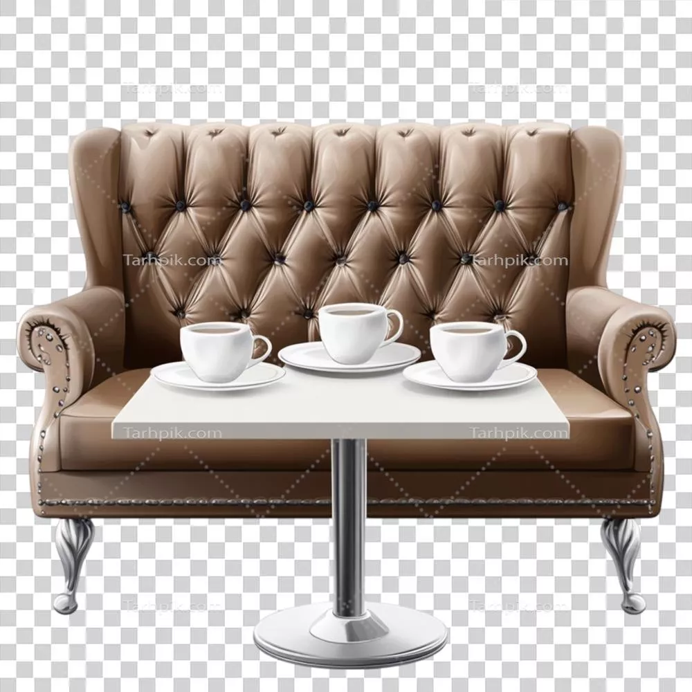 عکس دوربری میز قهوه و کاناپه چرم قهوه ای: ترکیبی شیک برای دکوراسیون نشیمن