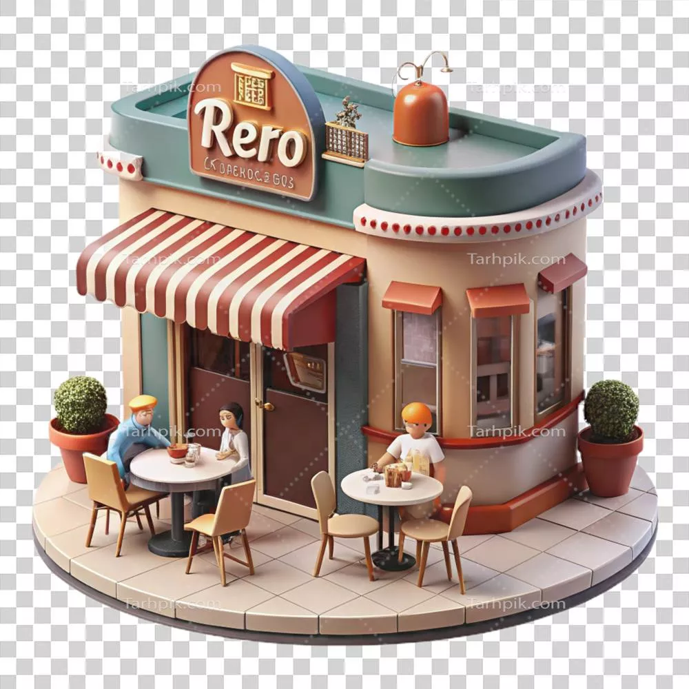 عکس دوربری تصویرسازی سه بعدی کافه retro با طراحی شیک و جذاب