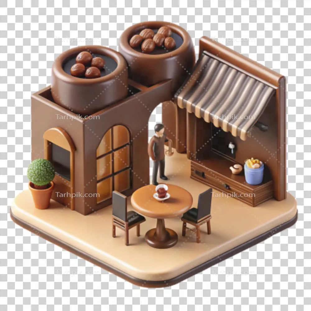 عکس دوربری کافه دنج و وینتج با فضای باز و رست کردن مغزها به سبک سه‌بعدی