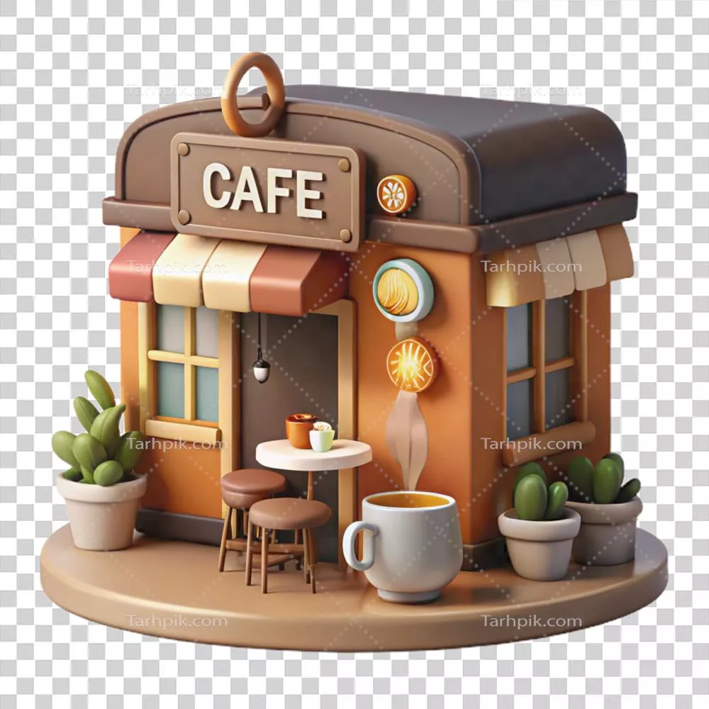 عکس دوربری تصویرسازی دنج و سه بعدی کافه با فضای آرامش‌بخش و دلچسب